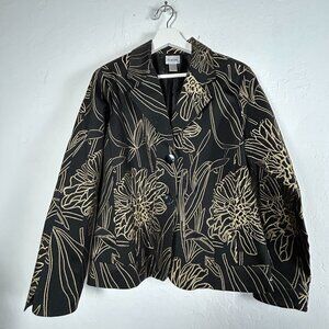 Chico's Womens Black Gold Floral Embroidered Blazer Size 1 Lined Two-Button